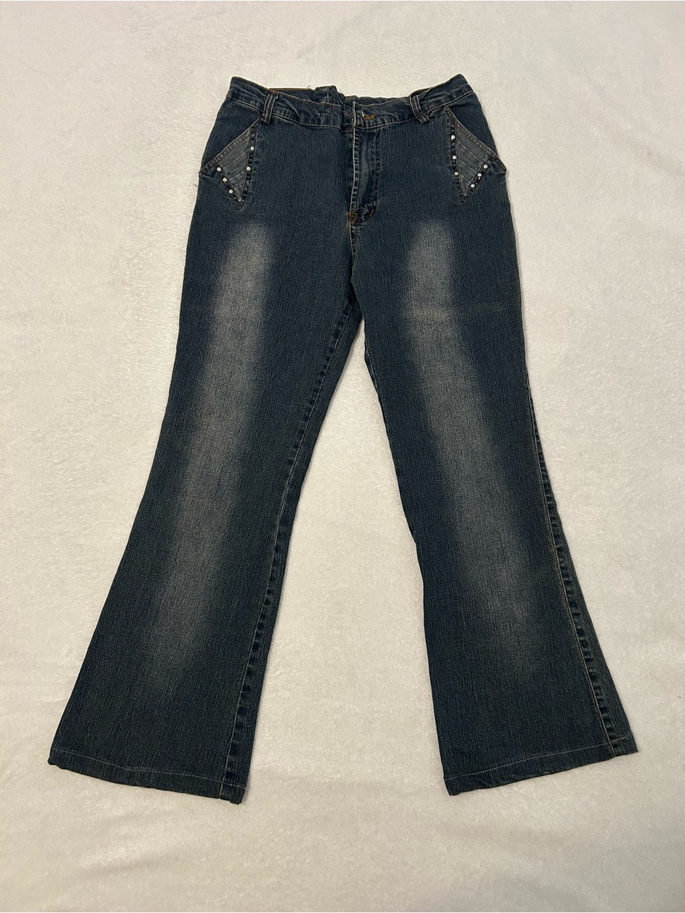 Y2K Vintage - Low rise Dark Wash Flare Jeans with Studded Pocket Details